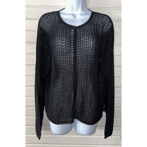 April Cornell Sz MEDIUM Black Lovely Pointelle Knit Sweater Acrylic Cotton EUC